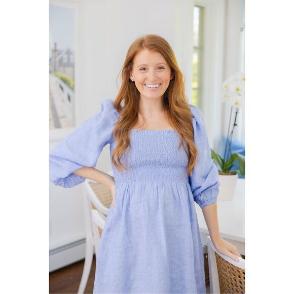 J. Crew 100% Linen Daysream Smocked dress in French blue women's size Medium - Picture 3 of 7